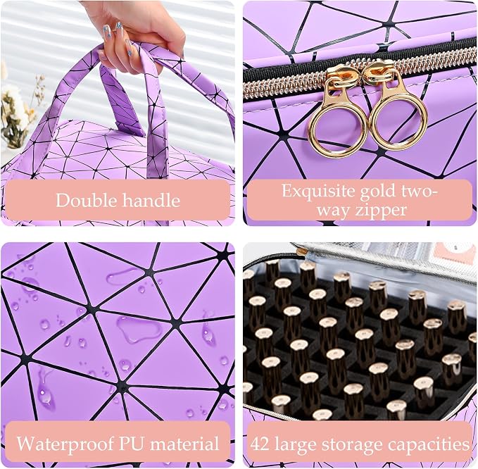 Uross Nail Polish Organizer Bag Holds 42 Bottles Nail Polish & Nail Lamp, Gel Nail Polish Organizers and Storage box for Nail Tech, Nail Kit Supplies Organizer Case - Purple