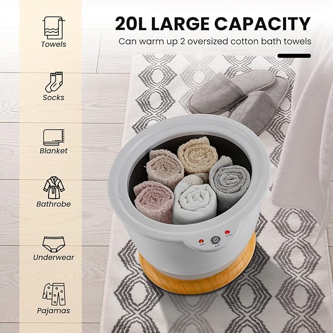 Giantex Towel Warmer Bucket, 20L Large Towel Bucket with Fragrance Holder, Removable Lid, Auto Shut Off, Fits Up to Two 40” x 70” Oversized Towels, Bathrobes, Towel Warmer for Bathroom, Spa