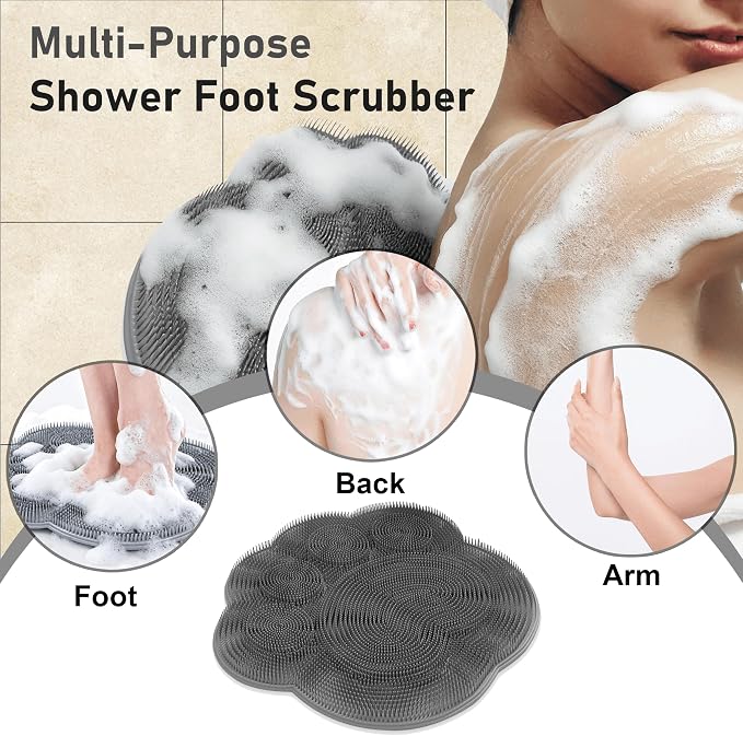 Shower Foot Scrubber Mat No-Slip, No-Slip Suction Cups Shower Foot Scrubber, Wall Mounted Back Scrubber for Shower with Hole