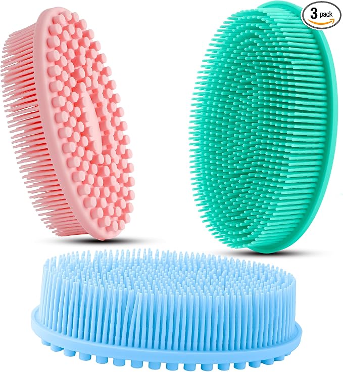3 Pack Silicone Body Scrubber, Soft Silicone Loofah Exfoliating Body Scrubber, Silicone Body Brush Bath Shower Scrubber for Body, 2 in 1 Bath and Shampoo Wash Brush for Skin Exfoliation Men Women