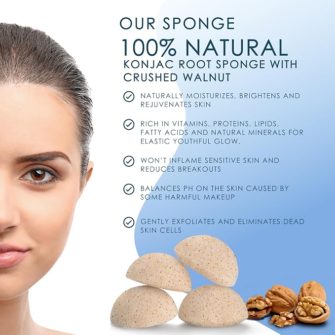 Konjac Sponge Face Scrubber Exfoliator for Cleansing | Vegan Microplastic Free | 100% Natural Plant Based | Non-Toxic | Biodegradable | Eco-Friendly | Plastic Free Packaging