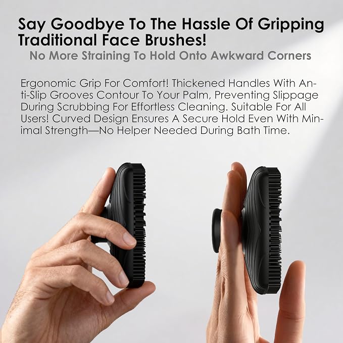 RamPula Face Scrubber, Silicone Exfoliating Brush for Men Women, Facial Cleansing Brush, Manual Waterproof Cleansing Skin Care, Blackhead Removing Pore Cleansing Massaging Face Brushes - Grey | Softening,Massage,Smoothening,Pores,Cleansing,Exfoliating