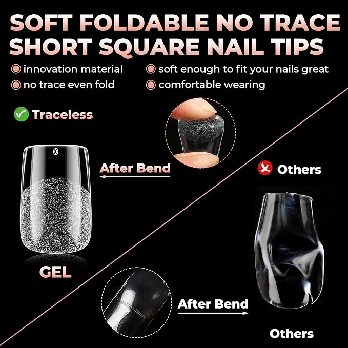 UNA GELLA Short Square Nail Tips Pre-buff Half Matte Gel Nails Tips 120Pcs | Soft Gel Nail Tips Short Square Clear Full Cover Fake Acrylic Nails for Nail Extensions DIY Home Salon 12 Sizes for Women