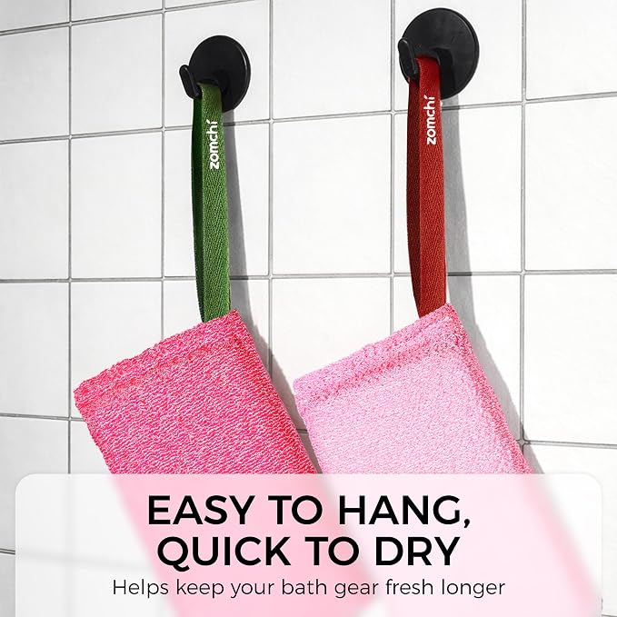 ZOMCHI Body Scrubber, Exfoliating Sponge with Different Levels, Body Exfoliator for Removing Dead Skin, Gentle & Deep Scrub for Women & Men (2-Pack, Pink)