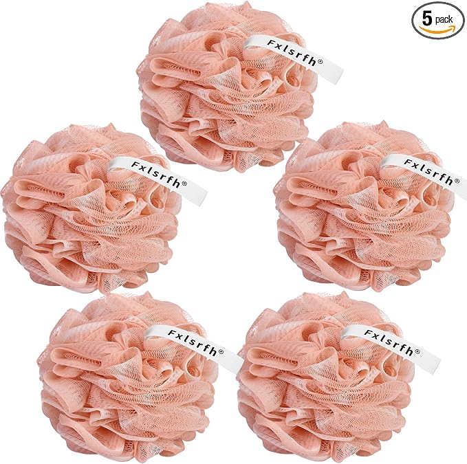 Bath Loofah Sponge 70 Grams Large Size, Soft Mesh Long-Lasting Shower Loofah for Rich Lather, 5 Pack Shower Sponge Exfoliating Cleaning Bath Loofa Body Scrubber Balls for Men & Women(Red)