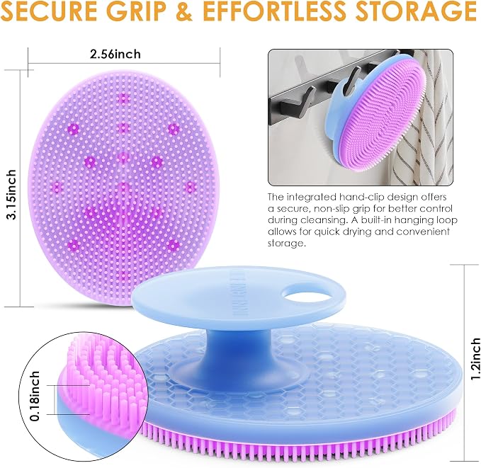 INNERNEED Magnetic Silicone Facial Cleansing Brush Face Scrubber, Purple | Food-grade Silicone Face Scrub Brush Gentle Exfoliating, Hygienic, Durable for All Skin Types
