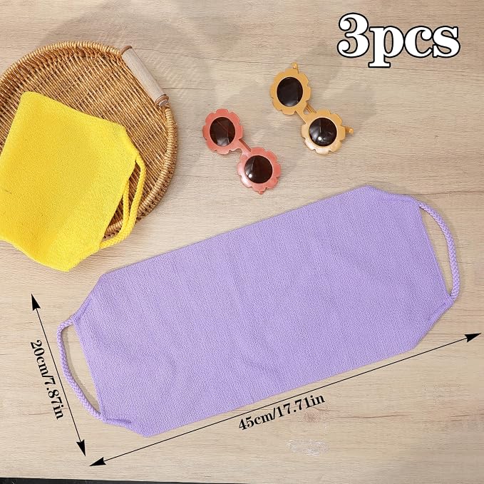 3pcs Exfoliating Back Scrubber for Shower, Double-Sided Back Scrubber Shower Towel with Handles Washcloth Bath Tool in Shower for Women and Men Deep Cleans Skin