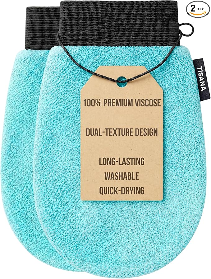 Exfoliating Glove for Shower – Dual-Sided Scrubber Mitt – Deep Exfoliation Washcloth Mittens – Dead Skin & Tan Remover for Body – Body & Face Exfoliator Loofah Wash Cloths for Showering (2-Pack)