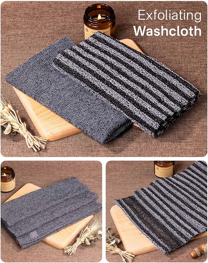 Yiclick Exfoliating Washcloth Towel, Back Scrubber for Shower for Women, Exfoliating Body Scrubber, Loofah Sponge Wash Cloth, Korean Japanese Exfoliating Shower Towel, Exfoliator Washer for Bath