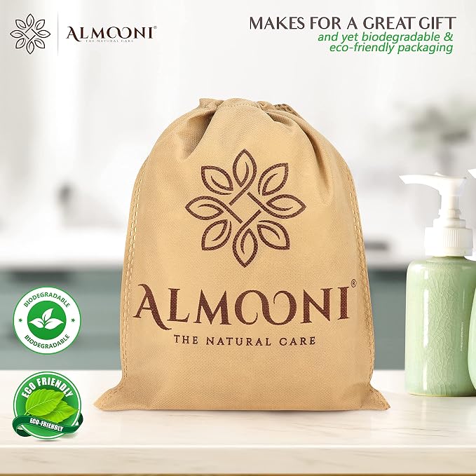 Almooni Natural Shower Loofah, Egyptian Exfoliating Sponge, 2 Pack | Natural Loofah Sponge, Rectangular Loofah Pad for Men & Women, Gentle Exfoliation for Face & Body, with Hanging Loop