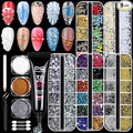 FANDAMEI 3D Gel Kit, 15g 3D Nail Sculpting Gel, 5 Box Nail Pearls Charms and Gems Clear&AB Nail Rhinestones, Metal Nail Beads&Gold Silver White Pearl Chrome Powder for DIY Manicure, UV/LED Lamp Needed