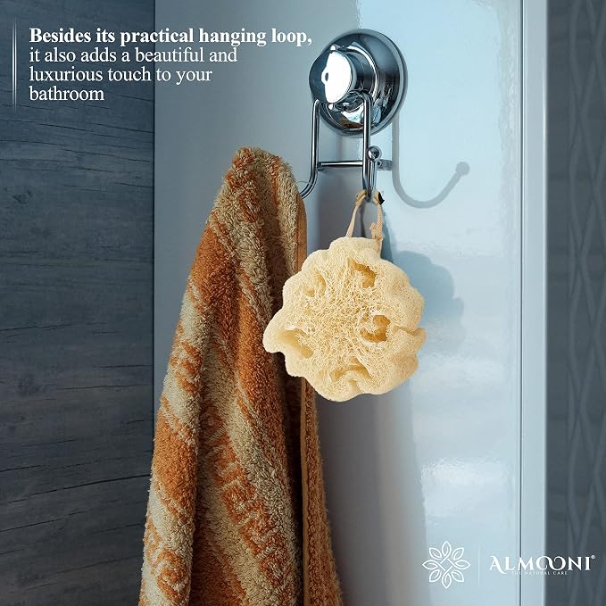 ALMOONI Mini Natural Loofah Sponge, Egyptian Shower Sponge, 3 Count | Real Natural Loofah Sponge, Shower Sponge for Body, Small Body Scrubber, Easy Grip, 3 Count