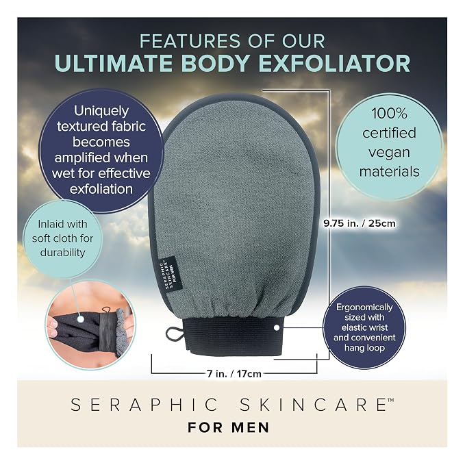 Seraphic Skincare Ultimate Body Exfoliating Mitt for Body, Exfoliating Glove & Body Scrubber for Shower Use, Deep Body Exfoliation, Dead Skin Removal & Self Tanner Washcloth