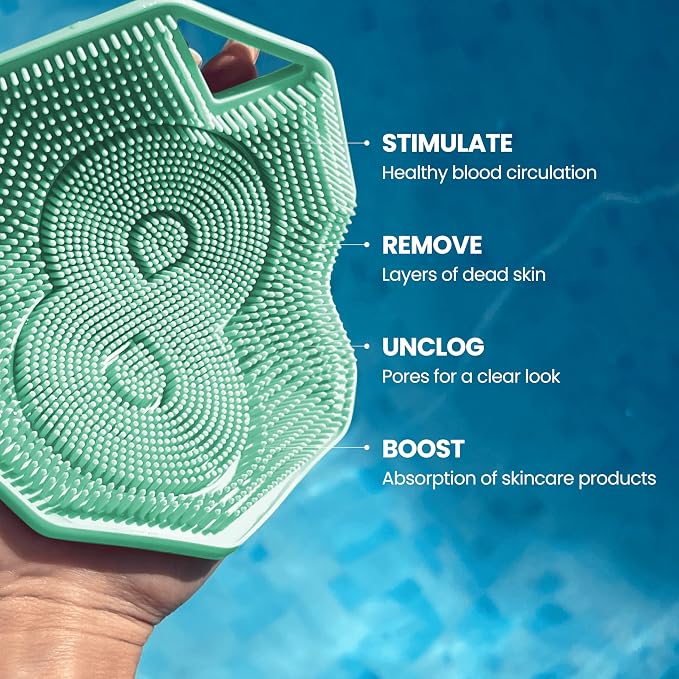 Silicone Shower Body Scrubber, Exfoliating Loofah Alternative - Mint | Exfoliating loofah alternative, zinc & silver-infused silicone, hygienic, gentle for sensitive skin, durable & long-lasting