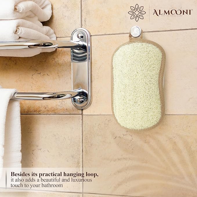 Almooni Natural Loofah Body Scrubber, Exfoliating Loofah Sponge, 2 Pack | Natural Egyptian Loofah Sponge, Loofah Pad Body Scrubber, Bow Tie Shape, Face & Body, Men & Women, Hanging Loop