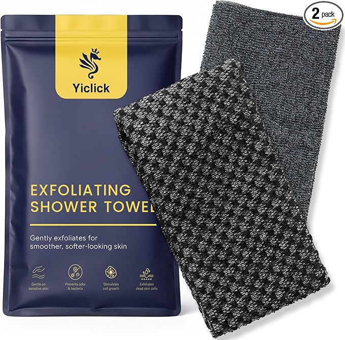 2 Pack Exfoliating Washcloth Towels - Exfoliating Body Scrubber Exfoliator, Back Scrubber for Use in Shower Bath, Japanese & Korean Scrub Wash Cloths, Loofah Lufa Sponge Washer for Women Men