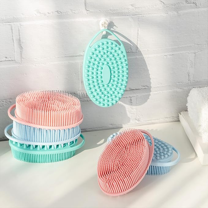 Premium Sensory Brush for Kids or Autism,Soft Silicone Body Scrubber,2 in 1 Sensory Room Occupational Therapy Brushes,Silicone Loofah,Pets Shower Brush Bath Brush Shampoo Brush(hangable-Spikes-Pink)