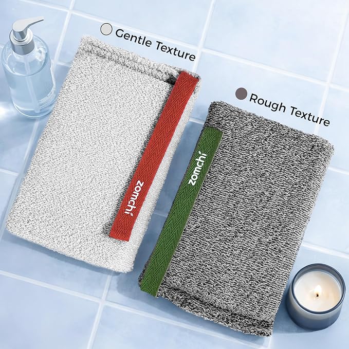 ZOMCHI Body Scrubber, 2 Pack Exfoliating Sponge for Shower and Bath, Large Exfoliator Tool to Remove Dead Skin, Body Sponge for Women & Men (2-Pack, Gray)
