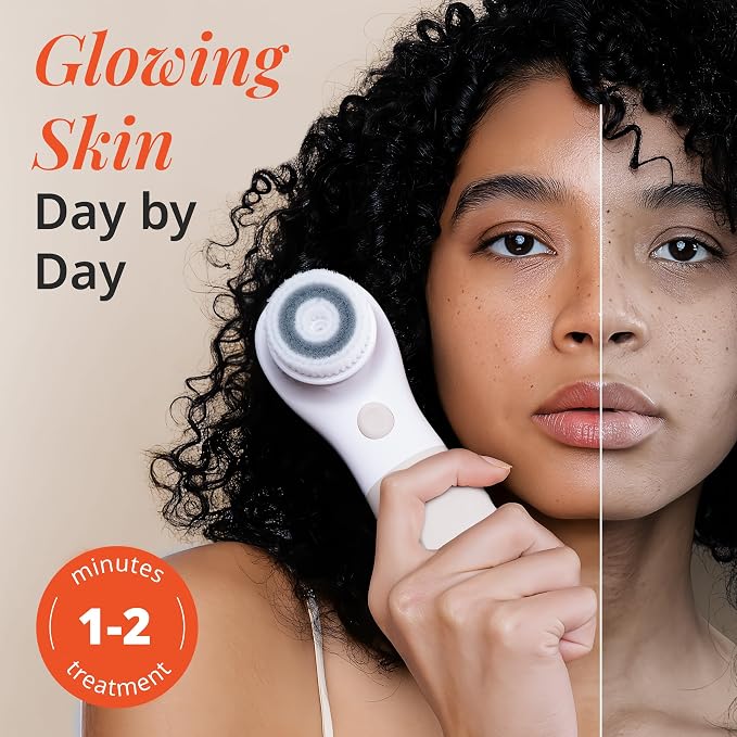 Vanity Planet Raedia Facial Cleansing Brush - Electric Facial Cleansing Brush with 4 Exfoliating Brush Heads - Waterproof, Handheld, Lightweight for Face Scrubber and Exfoliating Face - Warm Grey | Facial Cleansing Brush with 4 Exfoliating Brush Heads ...