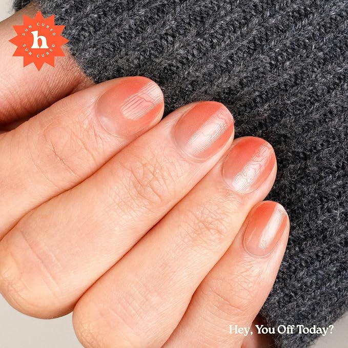 Heyhae Semi Cured Gel Nail Strips Salon Quality - Hey, You Off Today? | No UV Light Needed | Salon Quality, Easy Apply & Remove | 28 Strips, 1 Prep Pad, Nail File, Wooden Stick | Neutral Ombre