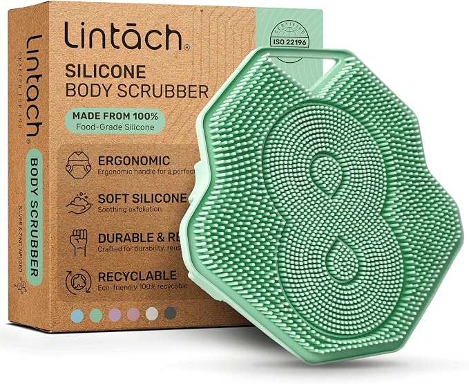 Silicone Shower Body Scrubber, Exfoliating Loofah Alternative - Mint | Exfoliating loofah alternative, zinc & silver-infused silicone, hygienic, gentle for sensitive skin, durable & long-lasting