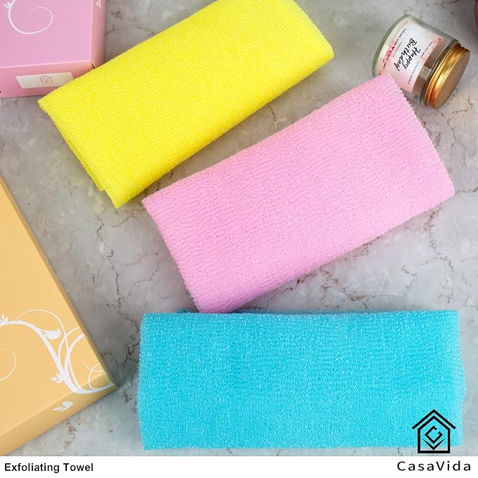 Exfoliating Washcloth Back Scrubber, 3 Pack | Japanese Beauty Washcloth, Back Scrubber for Daily Use, Textured Poly Nylon Body, Smoother-Looking Skin, Quick-Dry