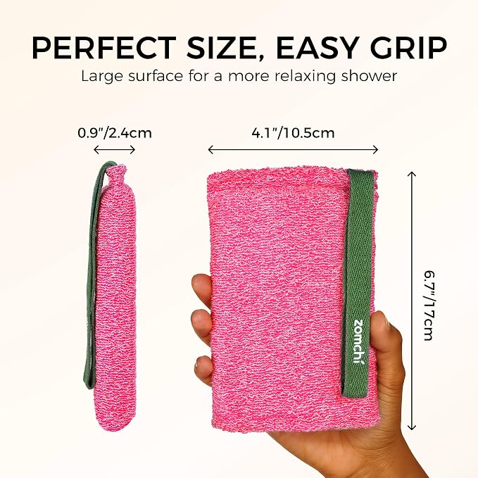 ZOMCHI Body Scrubber, Exfoliating Sponge with Different Levels, Body Exfoliator for Removing Dead Skin, Gentle & Deep Scrub for Women & Men (2-Pack, Pink)