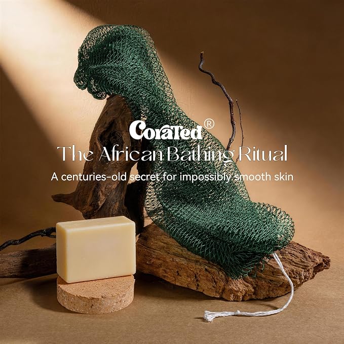 CORATED African Net Sponge with Knots Authentic, Shower Loofah Bath Sponge | Exfoliating Body Scrubber for Women Daily Use Body Care, Travel Portable Bath Accessories for Bathroom