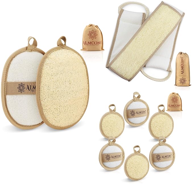 Premium Exfoliating Loofah Pad Body Scrubber, Back Scrubber and Facial Loofah Bundle, Made with Natural Egyptian Loofah Sponge That Gets You Clean, Not Just Spreading Soap