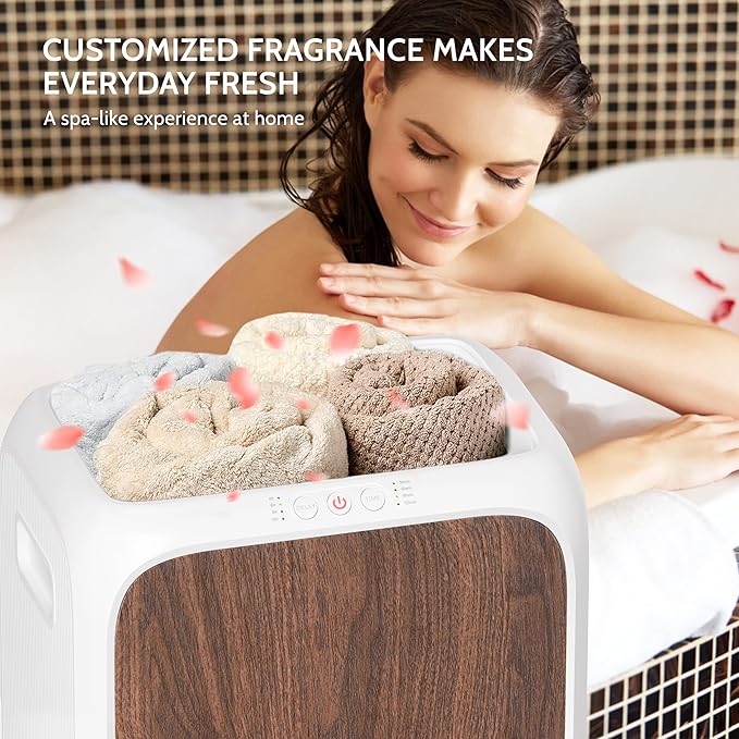 Keenray Towel Warmer Bucket, Luxury Rectangle Towel Warmer for Bathroom with Timer & Delay, Customized Fragrance, Child Lock, Fits 2 Large Towels, Blankets, Bathrobes, Ideal Gift for Him & Her(Brown)