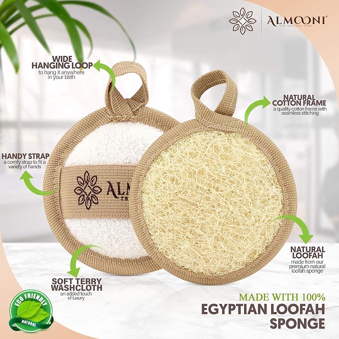Premium Exfoliating Loofah Pad Body Scrubber, Back Scrubber and Facial Loofah Bundle, Made with Natural Egyptian Loofah Sponge That Gets You Clean, Not Just Spreading Soap