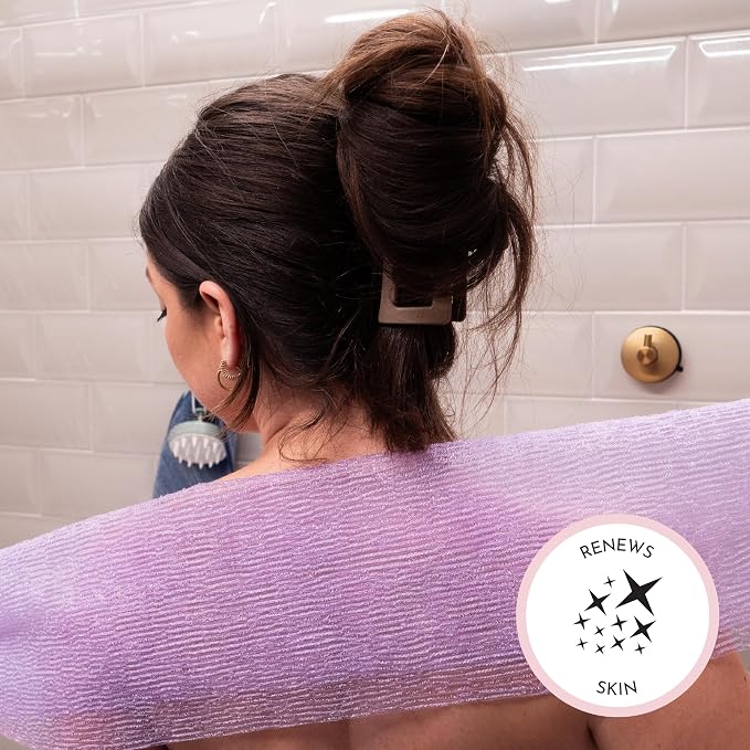 S&T INC. Back Scrubber for Shower, 3 Pack, 11.8" x 35.4", Assorted Colors | Long, Exfoliating Towel for Skin Care, Create Rich Lather for Cleansing, For Bath and Shower