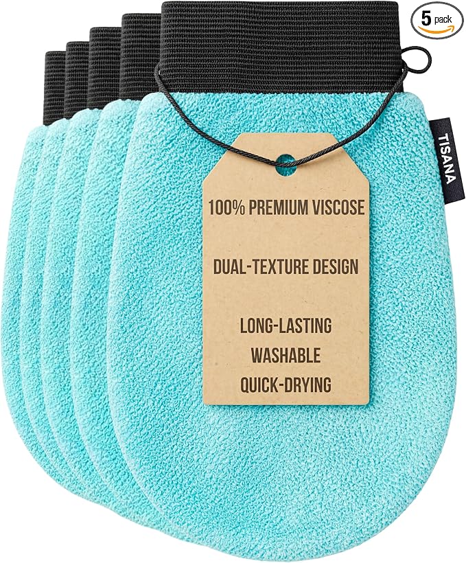 Exfoliating Glove for Shower – Dual-Sided Scrubber Mitt – Deep Exfoliation Washcloth Mittens – Dead Skin & Tan Remover for Body – Body & Face Exfoliator Loofah Wash Cloths for Showering (5-Pack)