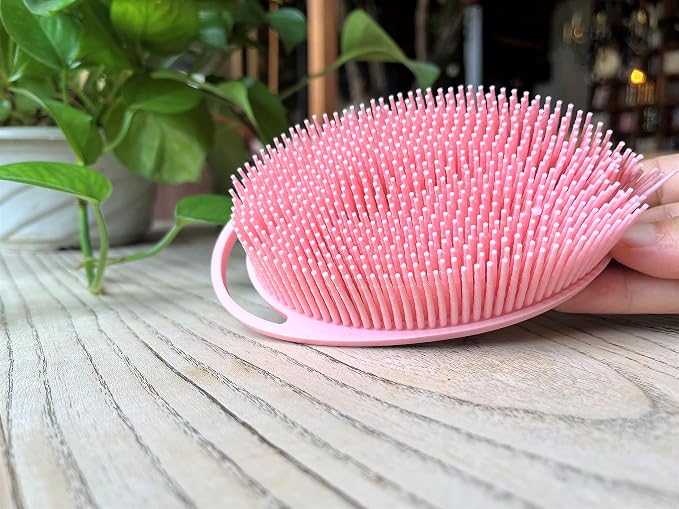 Premium Sensory Brush for Kids or Autism,Soft Silicone Body Scrubber,2 in 1 Sensory Room Occupational Therapy Brushes,Silicone Loofah,Pet Shower Brush Bath Brush Shampoo Brush(hangable-Oval-Pink)