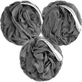 MainBasics Shower Loofah Sponge Pouf, Set of 3, Charcoal Infused | Soft Mesh Body Scrubber and Bath Sponge for Gentle Exfoliation, Rich Lather, and Everyday Shower Use