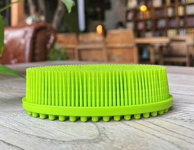 Premium Sensory Brush for Kids or Autism,Soft Silicone Body Scrubber,2 in 1 Sensory Room Occupational Therapy Sensory Brushes,Silicone Loofah,Pet Shower Brush Bath Brush Shampoo Brush(Oval-Green)