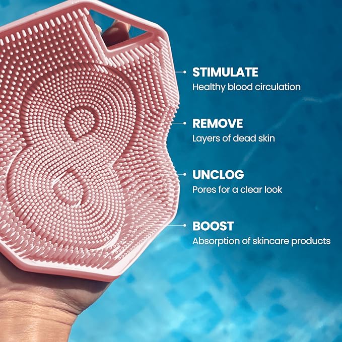 Silicone Shower Scrubber for Body – Exfoliating Loofah Alternative, Zinc & Silver-Infused, Hygienic & Gentle for Sensitive Skin, Durable & Long-Lasting Body Scrubber for Women - Rose Pink
