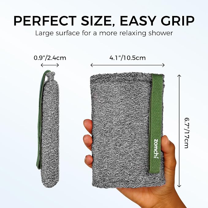 ZOMCHI Body Scrubber, 2 Pack Exfoliating Sponge for Shower and Bath, Large Exfoliator Tool to Remove Dead Skin, Body Sponge for Women & Men (2-Pack, Gray)