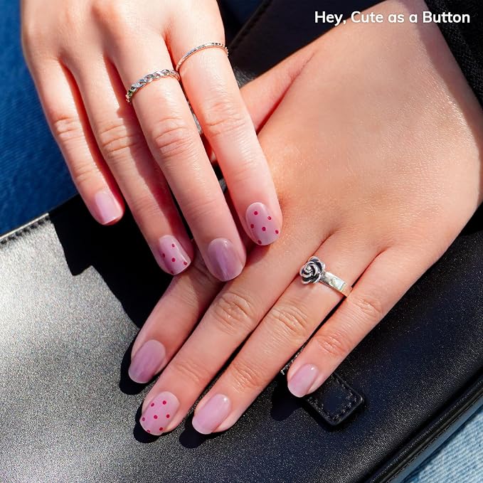 Heyhae Semi Cured Gel Nail Strips Salon Quality - Hey, Cute as a Button | No UV Light Needed | Salon Quality, Easy Apply & Remove | 28 Strips, 1 Prep Pad, Nail File, Wooden Stick | Purple Jelly