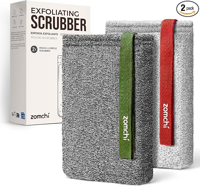 ZOMCHI Body Scrubber, 2 Pack Exfoliating Sponge for Shower and Bath, Large Exfoliator Tool to Remove Dead Skin, Body Sponge for Women & Men (2-Pack, Gray)