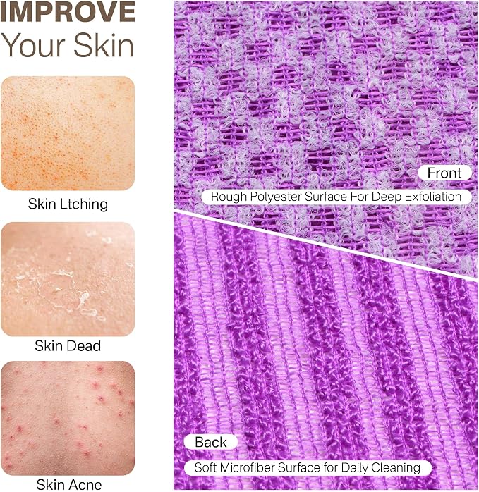 Yiclick Dual-Textured Exfoliating Washcloth Towel - Back Scrubber for Use in Shower Bath, Exfoliating Body Scrubber Exfoliator, Japanese Exfoliate Loofah Lufa Sponge Wash Cloth for Women Men