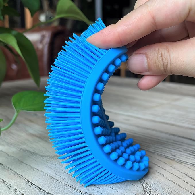 Premium Sensory Brush for Kids or Autism,Soft Silicone Body Scrubber,2 in 1 Sensory Room Occupational Therapy Sensory Brushes,Silicone Loofah,Pet Shower Brush Bath Brush Shampoo Brush(Oval-Navy Blue)