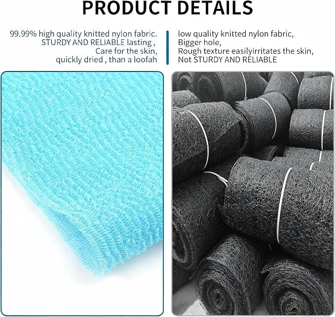 4 Pack Exfoliating Washcloth & Shower Body Scrubber | Japanese Washcloth with textured nylon gently exfoliates skin, quick-dry for daily shower care and all skin types.