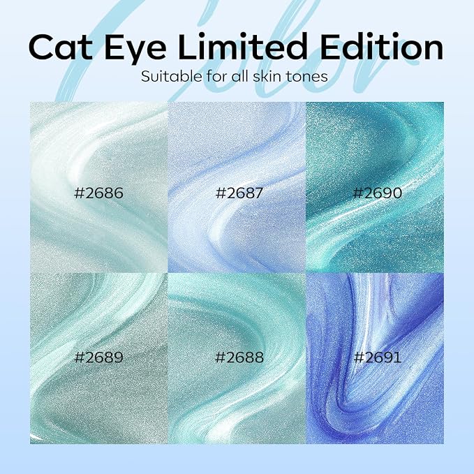 modelones Cat Eye Gel Nail Polish Set Glitter 6Colors Baby Blue Green
