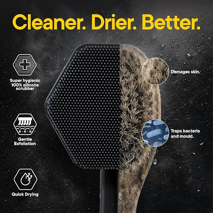 TOOLETRIES Silicone Back Scrubber for Shower, Bath Brush - Charcoal | Long ergonomic handle and non-slip grip make exfoliating hard-to-reach areas simple and comfortable.