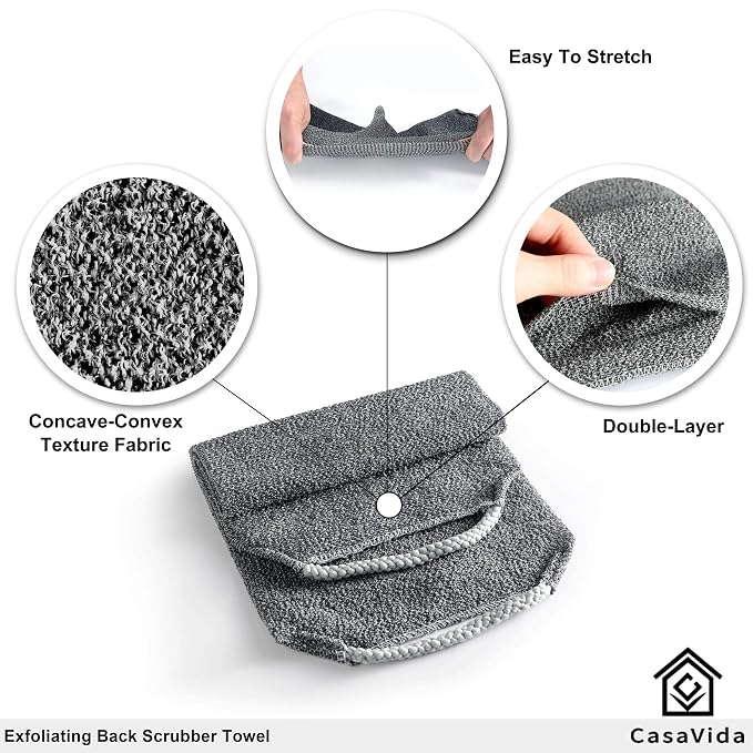 Exfoliating Back Scrubber for Shower, Pink + Wine Red, 2 Pack | Nylon Bath Towel Washer, Exfoliating Washcloth, Japanese Stretchable Strap, Body Exfoliation