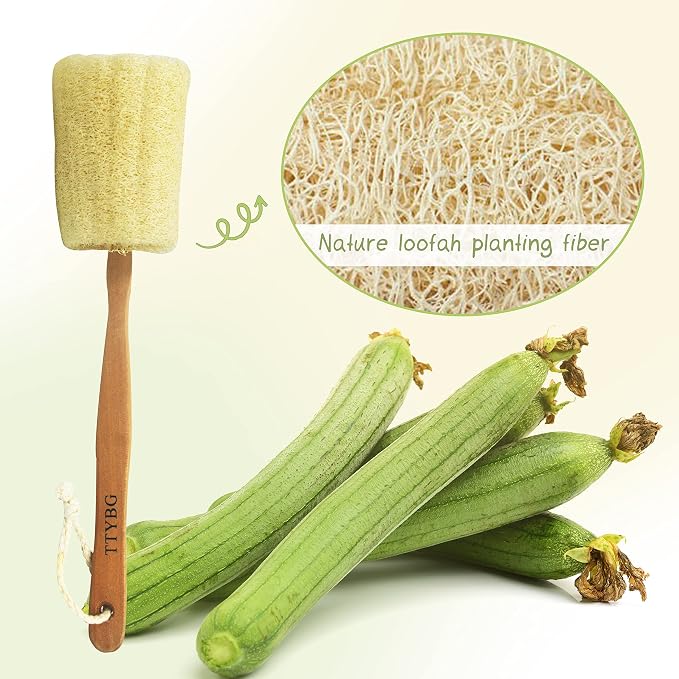Natural Exfoliating Loofah Luffa Loofa Back Sponge Scrubber Brush with Long Wooden Handle Stick Holder Body Shower Bath Spa Pack of 1
