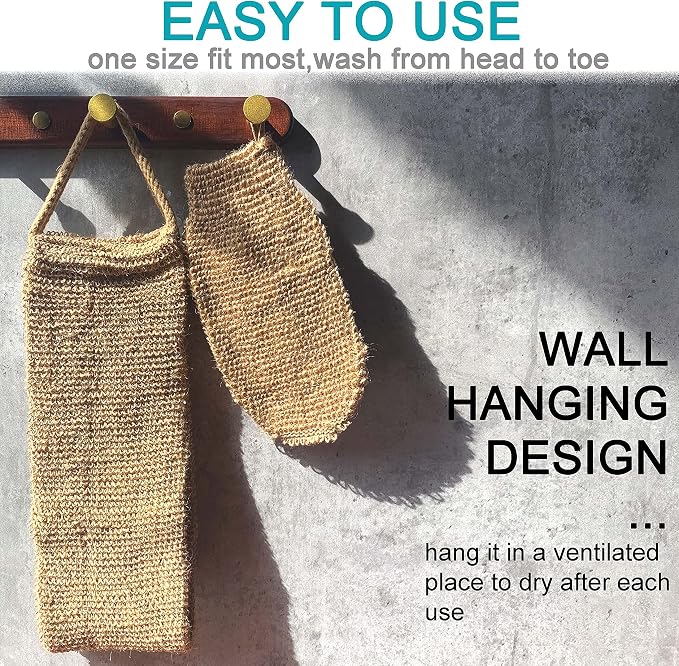 Large Natural Exfoliating Hemp Back Scrubber for Shower for Men and Women - Deep Clean & Invigorate Your Skin - Machine Wash and Dry - Double Sided Available